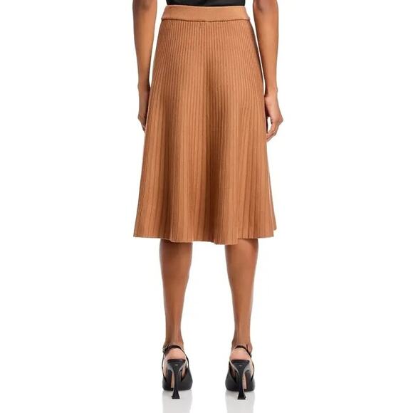 Nancy Yang Women Brown Ribbed Knit Cotton/Viscose A-line Midi Skirt Size L - Picture 4 of 6